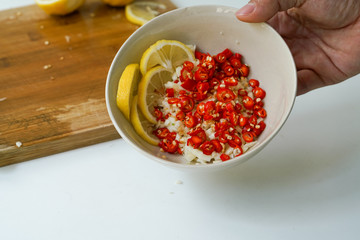Thai spicy salad ingredient, chili, garlic and lemon