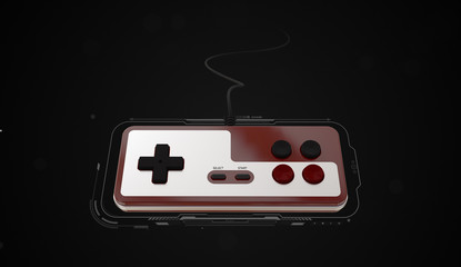 Retro gaming joystick on black background