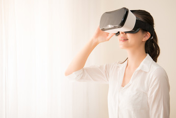 Woman wearing virtual reality goggles