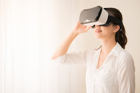 Woman wearing virtual reality goggles