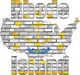 Rhode Island on a brick wall - Illustration,
Font with the Rhode Island flag, 
Rhode Island map on a brick wall