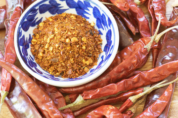 Cayenne pepper spice on wooden table
