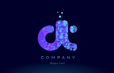 dt d t bubble circle dots pink blue alphabet letter logo icon vector