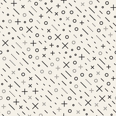 Retro geometric line shapes seamless patterns. Abstract jumble textures. Black and white scattered shapes