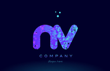 nv n v bubble circle dots pink blue alphabet letter logo icon vector