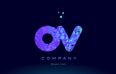 ov o v bubble circle dots pink blue alphabet letter logo icon vector