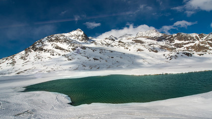 Ice thaw in a high mountain landscape with a lake