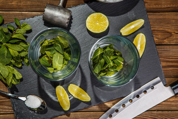Ingredients for mojito on table
