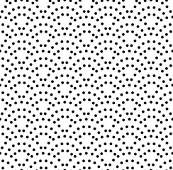 Black and white japanese background. Monochrome dotted waves vector seamless pattern.