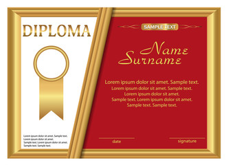 Template diploma or certificate. Gold and red design. Vector