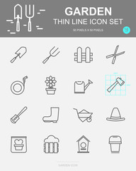 Set of Garden Vector Line Icons. Includes flower, nature, boots, fence and more. 50 x 50 Pixel.