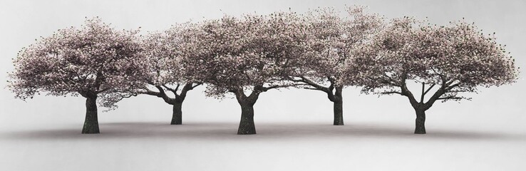 Cherry blossoms on a light background, blooming garden, 3d rendering
