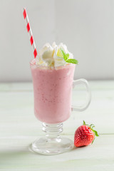 Closeup of strawberry smoothie made of fresh fruits