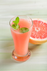 Closeup of grapefruit juice made of fresh fruits
