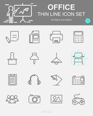 Set of Office Vector Line Icons. Includes calendar, pen, lamp, Printer and more. 50 x 50 Pixel.
