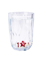 Red victory star at the bottom of a faceted glass isolated on a white background