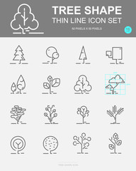 Set of Tree shape Vector Line Icons. Includes leaf, forest, trees, botany and more. 50 x 50 Pixel.