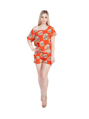 young beautiful caucasian woman on white background