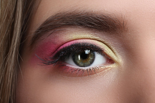Bright eye makeup closeup