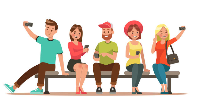 boy and girl playing smartphone character design no 4