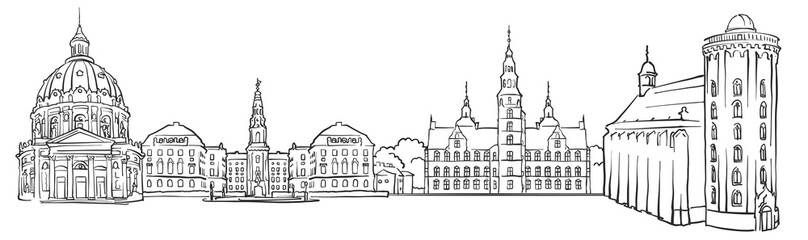 Fototapeta premium Copenhagen Denmark Panorama Sketch