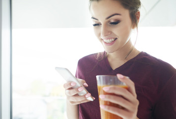 Morning text messaging with friends .