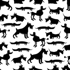 dog silhouettes on white background, seamless pattern