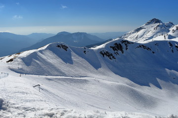Ski slope in the mountains. Ski resort Rosa Khutor, Russia