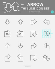 Set of  Arrow Vector Line Icons. Includes cundo, right, back, point, divide and more. 50 x 50 Pixel.