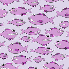 Fototapeta premium Funny piranhas. Seamless pattern on blue background.