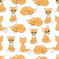 Fototapeta premium Little foxes. Seamless pattern on white background.