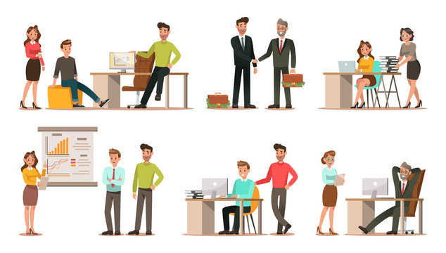 Set of business characters working in office. Vector illustration design No.6