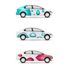 Set of branding design templates white passenger car. Mock up transport for advertising, business and corporate identity.