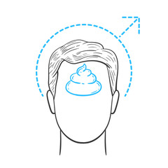 Male head shape on white background with simple geometric objects and shit in the middle. Creative vector illustration.