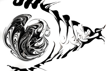 Abstract illustration in black and white style, pattern of uneven circles and pointed lines, art...