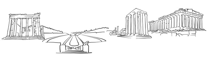 Athens Greece Panorama Sketch