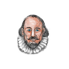 William Shakespeare Head Watercolor - obrazy, fototapety, plakaty