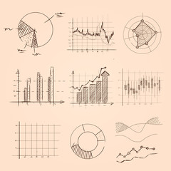 graphic and chart collection hand drawing sketch of pie, bar, and other kind of statistics information