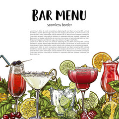 Sewing fabric with Bar menu, seamless cocktails border - CottonBee