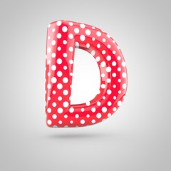 Red alphabet letter D uppercase with white dots isolated on white background.