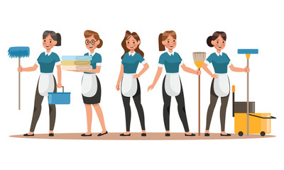 Cleaning staff characters design. Happy Cleaning. Cleaning company vector concept design.