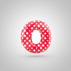 Red alphabet letter O lowercase with white dots isolated on white background.