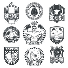 Obraz premium Set of boxing emblems, badges, stickers isolated on white.