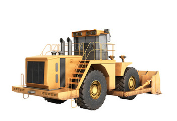 Yellow wheels Bulldozer 3d render no shadow