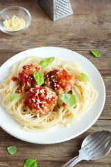 Spaghetti pasta with meatballs