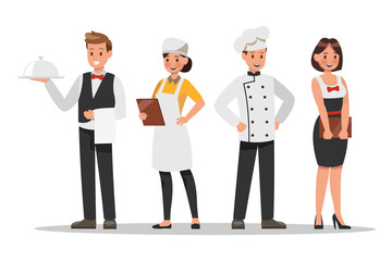 Restaurant staff characters design. Include chef, assistants, manager , waitress . Professionals team.