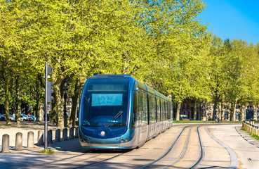 Tram on Quinconces Square in Bordeaux, France