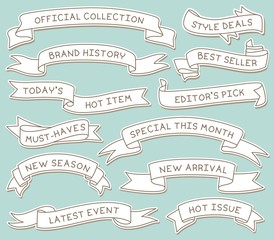 Hand Drawn Ribbon Banners Set with Handwritten Messages. Design Element.