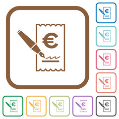 Signing Euro cheque simple icons