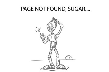 Hand-drawing Robot can't find the page vector cartoon illustration